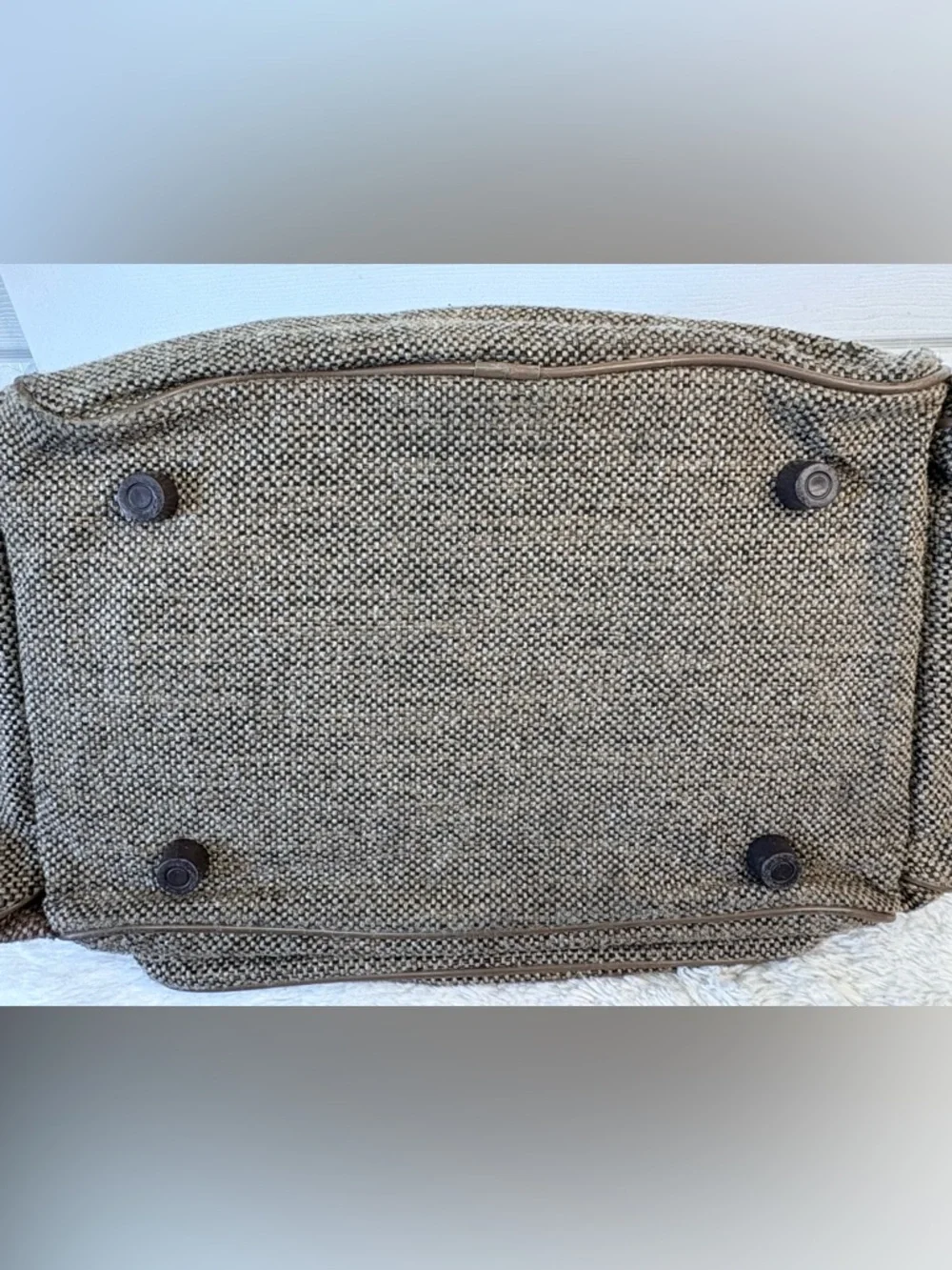 Vintage 70s Atlantic USA Tan Wool Tweed Carry-On Bag Travel Weekender Luggage